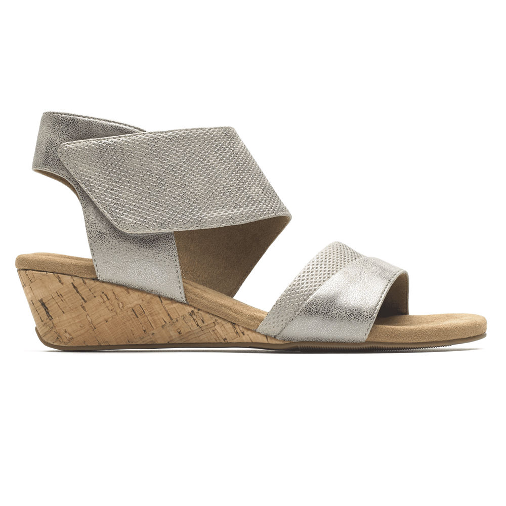 Rockport Sandaler Dame Sølv - Calia Mid Wedge Cuff - SDNL57408